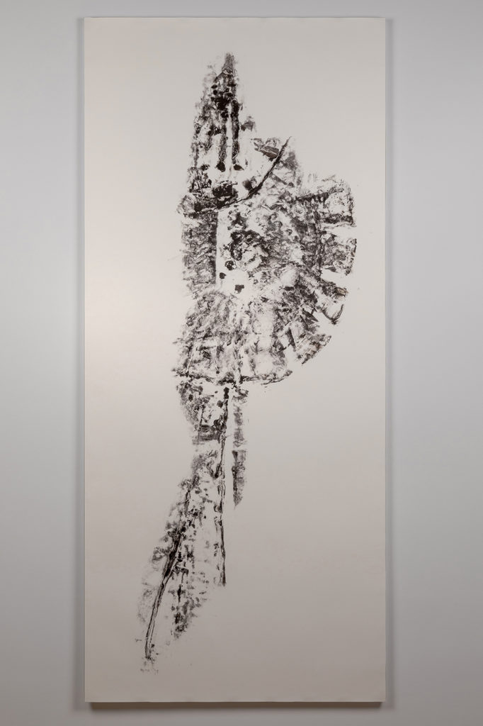 Impression (Pillar with Helmet); Oil-based ink on paper, mounted on archival mat board and Gatorboard; 68” x 30”