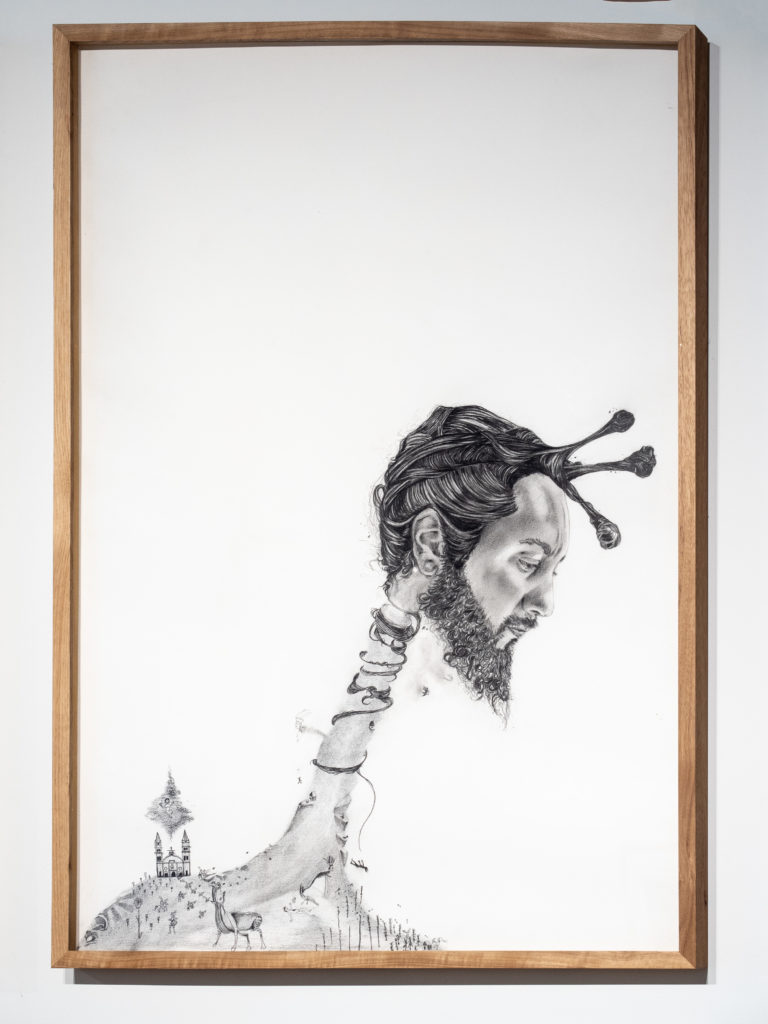 Luis Alvaro Sahagun Nuño, Magia Madre (Mother Magic), detail 2, Graphite and charcoal on Arches Rives BFK paper, 2021.
