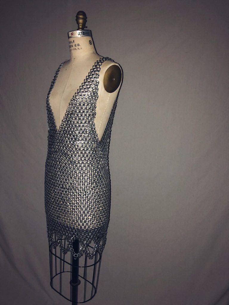 Photo of dress made from pulls tabs of pop cans