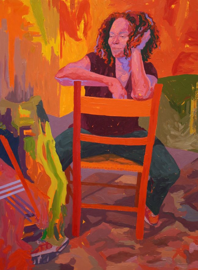 Clarissa R Gerber - Terri at Home, painting of woman sitting in chair