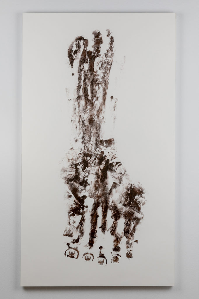 Impression (Foot); Oil-based ink on paper, mounted on archival mat board and Gatorboard; 33 3⁄4 ”x 19”