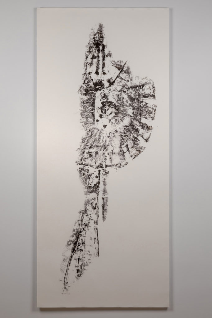 Impression (Pillar with Helmet); Oil-based ink on paper, mounted on archival mat board and Gatorboard; 68” x 30”