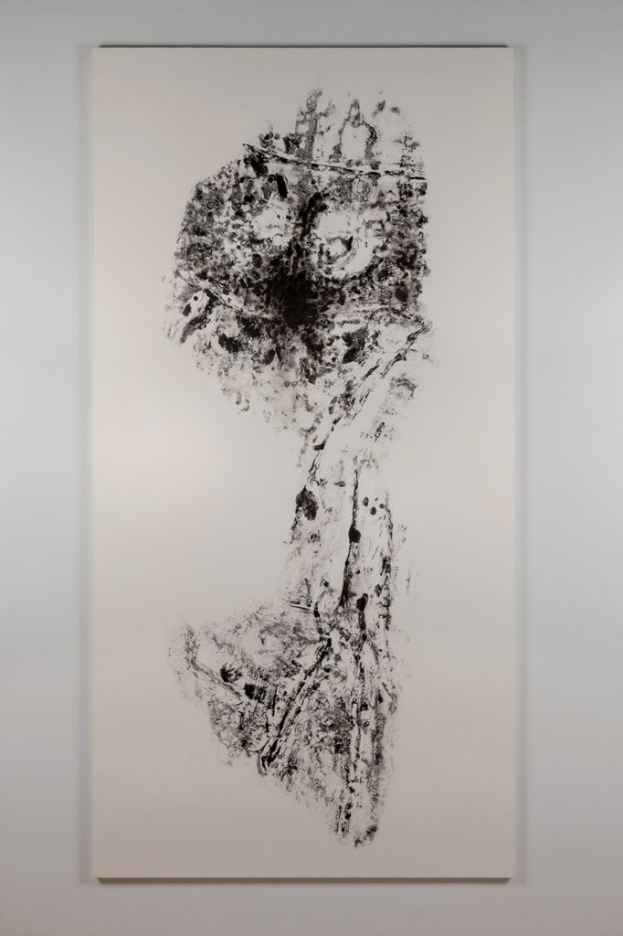 Impression (Tail Back); Oil-based ink on paper, mounted on archival mat board and Gatorboard; 81 1⁄2” x 41 1⁄2”