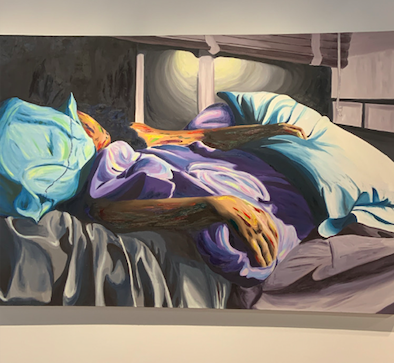 Painting of a person laying in bed 