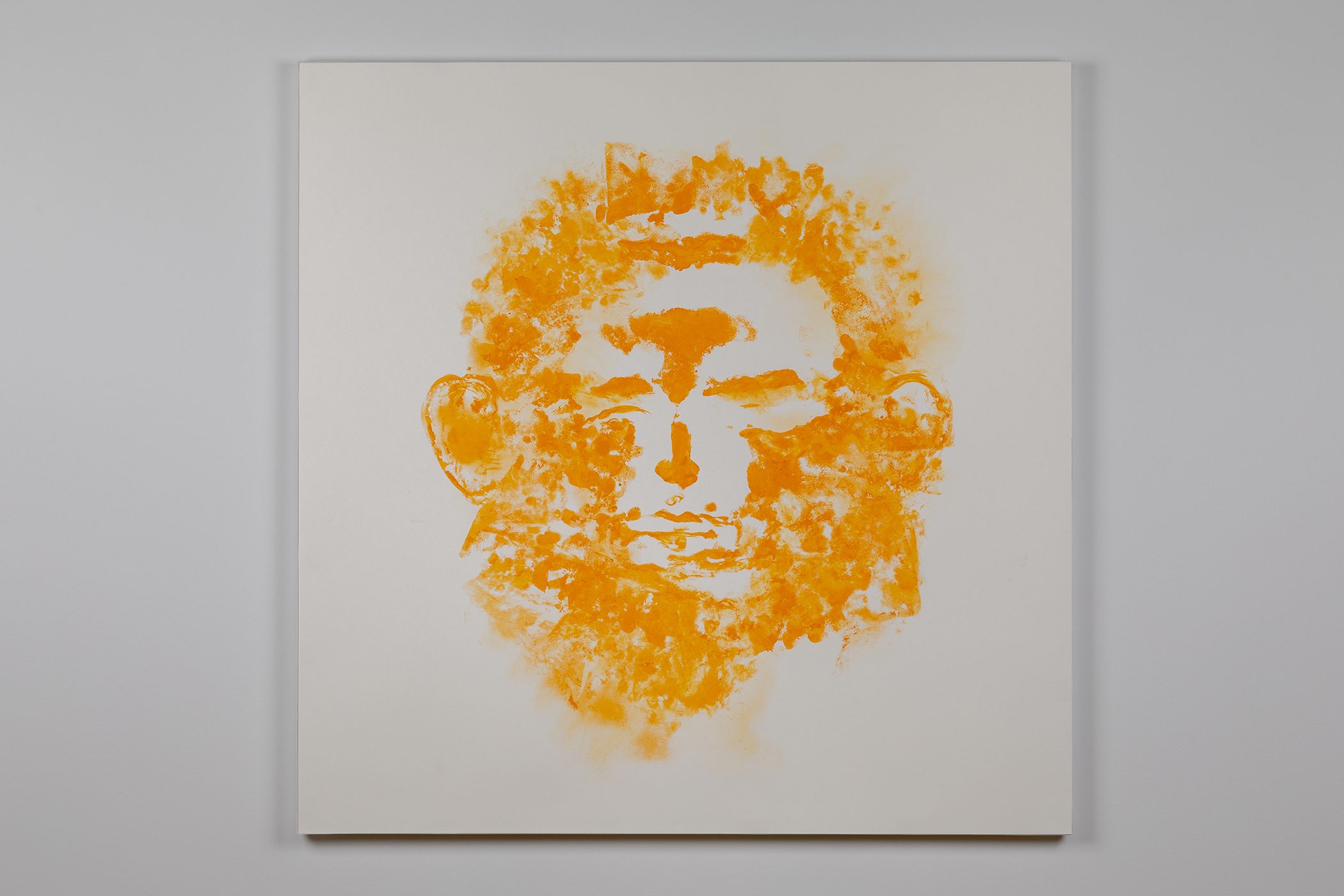 Impression (Yellow Face); Oil-based ink on paper, mounted on archival mat board and Gatorboard; 30” x 30”